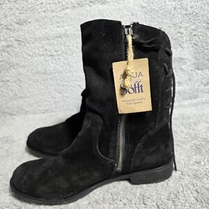 Sofft Sharnell Low Black Suede Waterproof Leather Lace Up Booties Boots 7.5 NEW